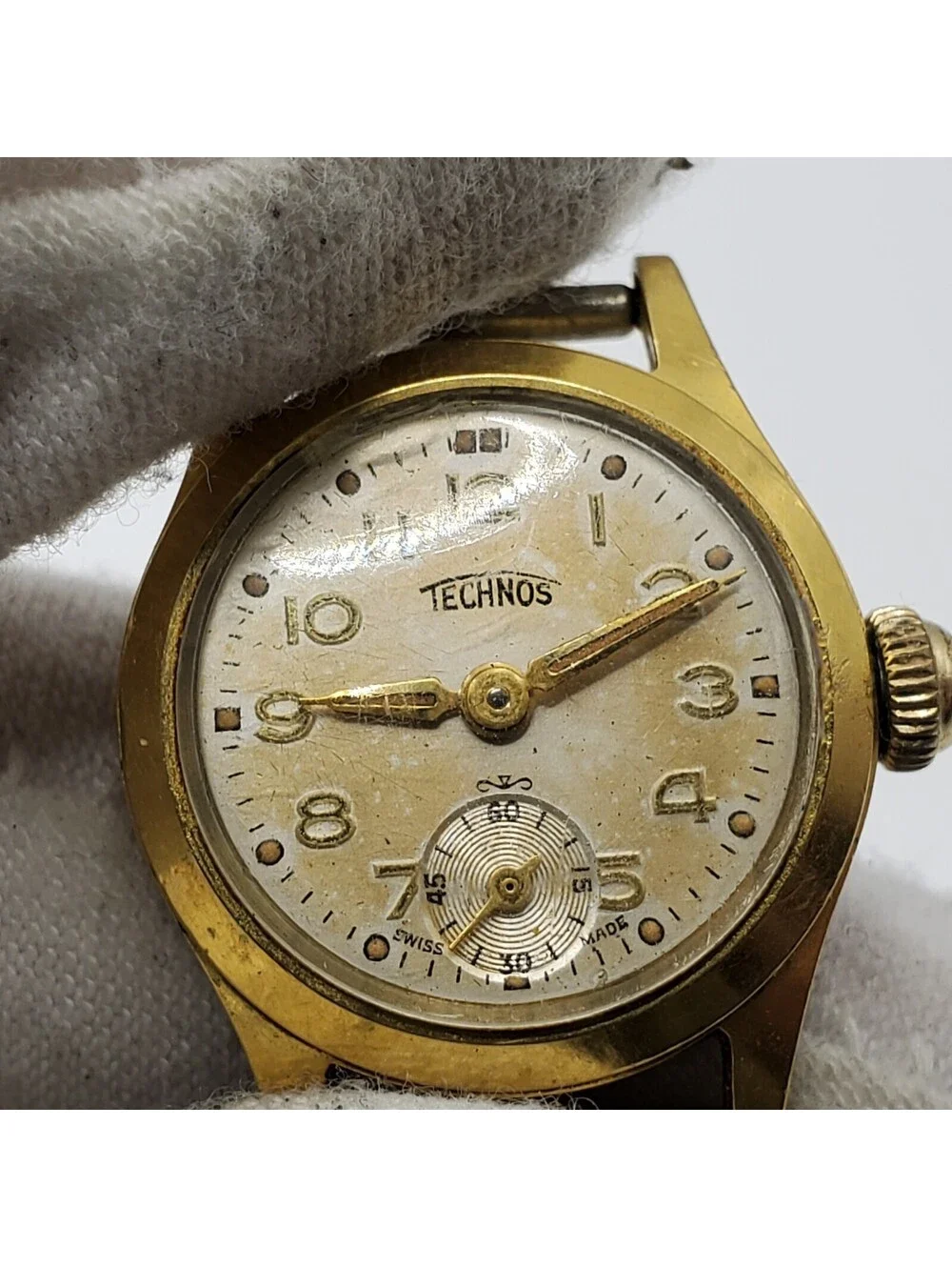 Vintage Technos Gold Filled 20 Microns Sub Dial Mechanical Watch Women Running
